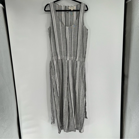 Cloth & Stone Linen Jumpsuit Gray And White  Striped Romper Size L - Picture 1 of 7